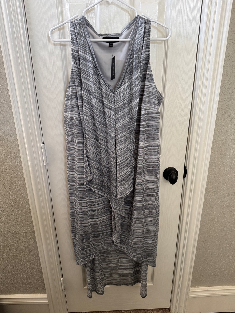 Lane Bryant Gray Striped High-Low V-Neck Dress